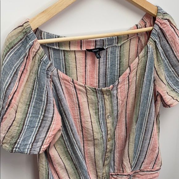 2/$30 DREW Anthro Linen Pastel Rainbow Stripe Top - Picture 5 of 8